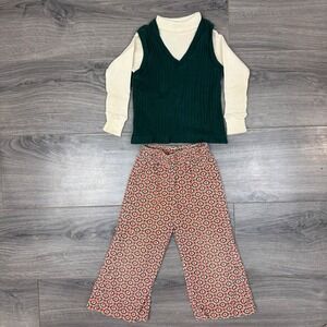 Vintage Buster Brown Toddler 3pc Outfit Geometric Pants Turtleneck Vest 3T‎